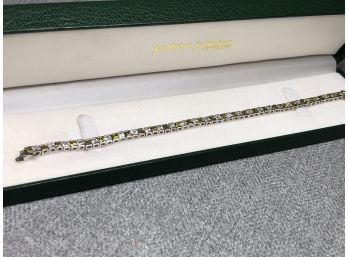Wonderful Vintage Sterling Silver / 925 & Peridot & White Topaz Tennis Bracelet - 8' Inches - FANTASTIC PIECE