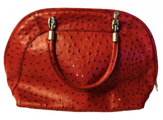 Red Leather Ostrich Print Dome Satchel