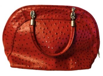 Red Leather Ostrich Print Dome Satchel