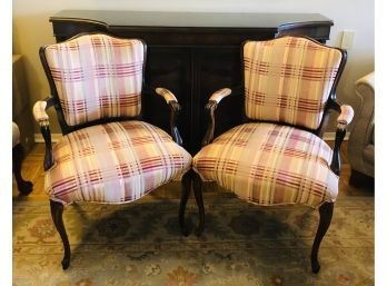 Pair Of Curved Back Upholstered Armchairs