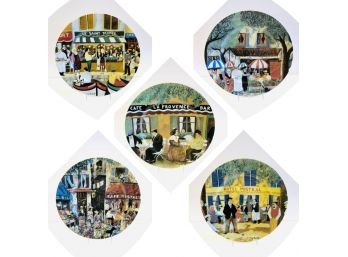 Set Of Five Guy Buffet Art Plates