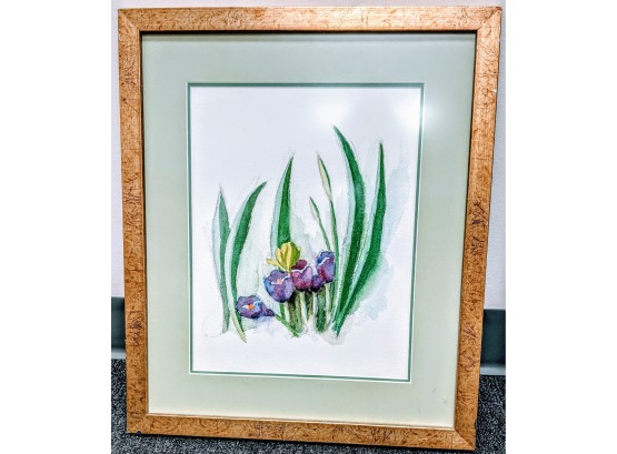 Purple Tulip Watercolor In Gold Frame Unsigned
