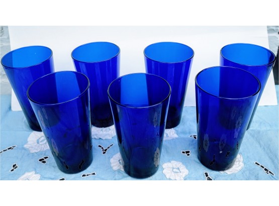 Set Of 7 Cobalt Blue Water Glasses