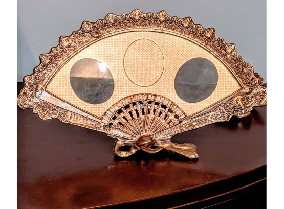 Lovely Carved Antique Brass Fan (3 Picture Frame) With Stand