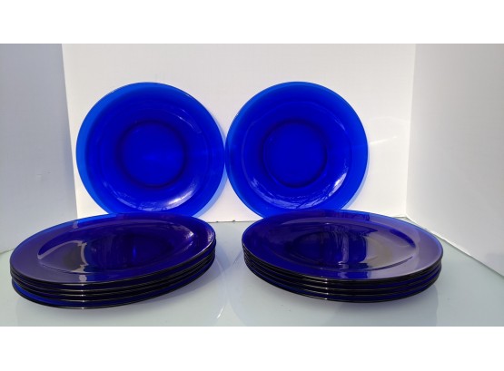 12 Glass Cobalt Plates - Retro Cool!!