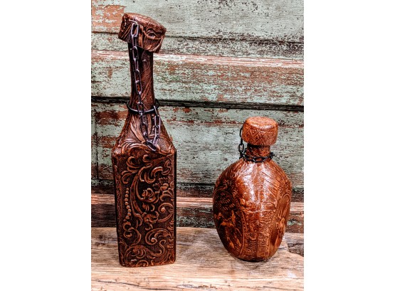 Two Exceptional Leather Decanters From Spain (Vintage)
