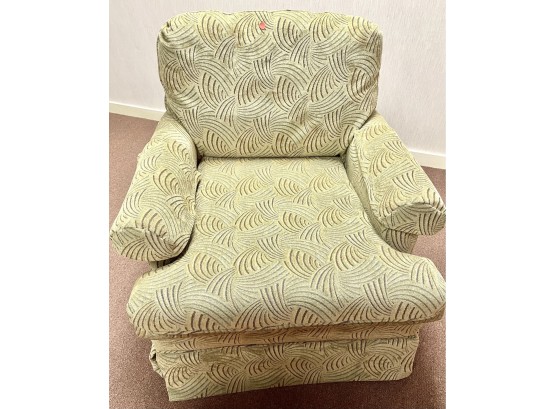 Shuford Designed Swivel Club Chair - In Soft Velour Neutral Tones  W/  Geometric Lines Exc. Condition!!