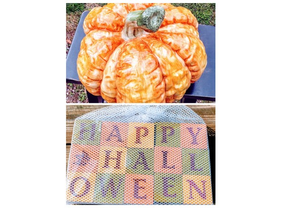 Adorable Ceramic Pumpkin Soup Terrine And 'Happy Halloween Blocks'