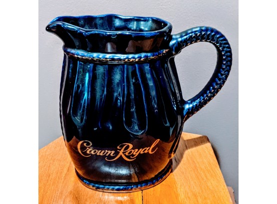 Cobalt Blue' Crown Royal'  Pitcher Very Heavy Ceramic With Pretty Rope Design