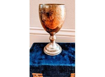 Beautiful Kiddush Cup With Hebrew Inscription, Star Of David And Lovely Floral Pattern In Velvet Lined Box