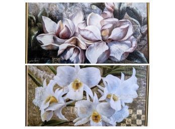 Two Gorgeous Floral Prints Double Matted In Matching Very Heavy /expensive Frames