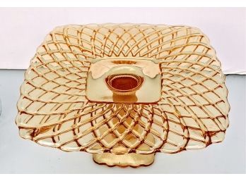 Exquisite Detail On This Gold Tone Glass Footed Cake Plate Designed By L E Smith Glass -
