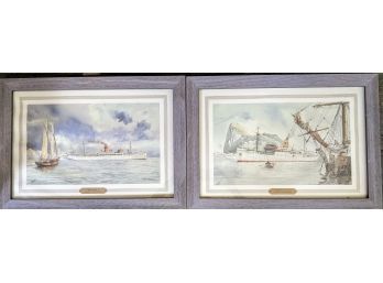 Framed Nautical Prints Of Compania Transmeditteranea 'Ciudad De Ceuta' & 'Rey Jaime I '