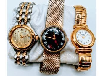 3 Ladies Watches, Citizen, Caravelle By Bulova, Costume Gold Mesh Band Watch (no Name)