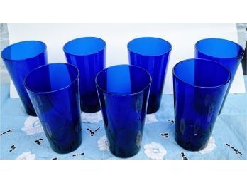 Set Of 7 Cobalt Blue Water Glasses