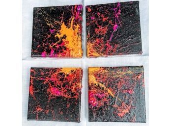 Set Of 4 Modern Paintings In Black, Yellow And Red