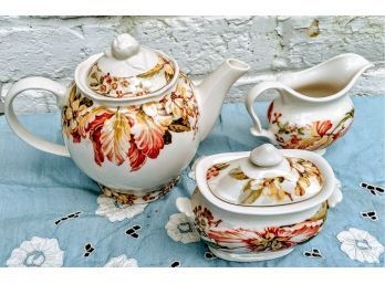 222 Fifth Fine China Tea Pot, Creamer And Sugar Bowl