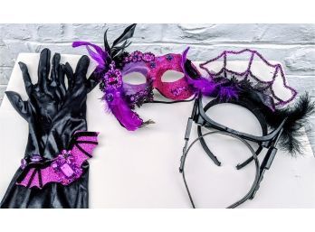 Fun Halloween Box Filled With Masks, Gloves, Bracelet And 2 Headbands