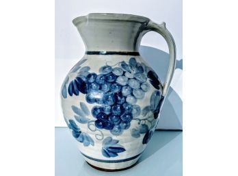 Ceramic Blue And White Pitcher With Grapes
