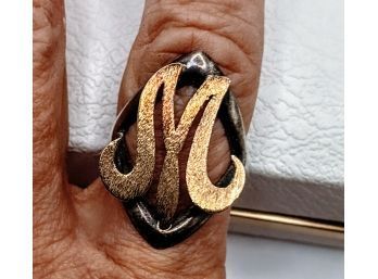 Gold Plated 'M' Ring Stamped Sterling