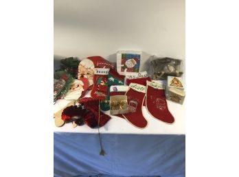 Misc Christmas Lot (stockings, Napkins, Holly, Nativity, Foil Bells)