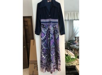 Funky Psychedelic Navy Top/purple Print Bottom Dress