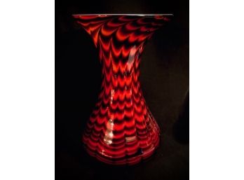 Stunning Red With Black Banding Art Glass Vase