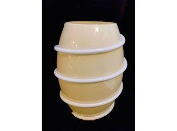 Lovely Pale Yellow Vase With Applied Swirl Design.