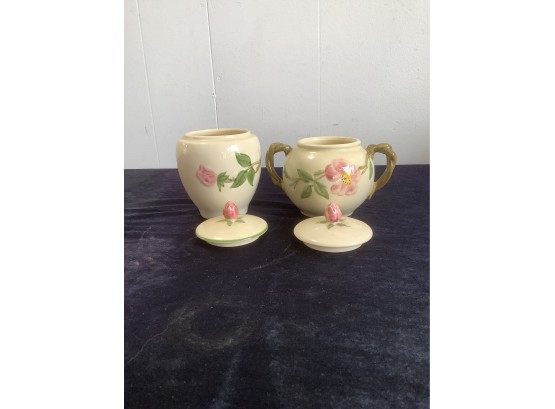 Hand Decorated Ivory Cream And Sugar Bowl With Floral Decoration