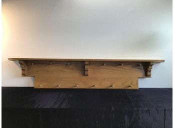 Oak Hanging Wall Shelf With Hooks
