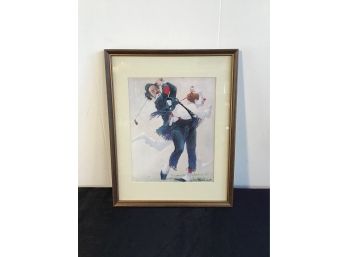 Robert Owen Signed Art Of Clown Playing Golf