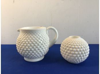 Milk Glass Pitcher And Vase Lot