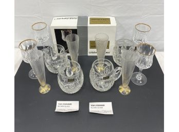 Four Tom Stoenner Rhinebeck, NY Glasses Together With French And Swiss Crystal