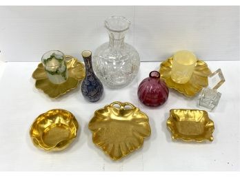 Vintage Decorative Lot Including Signed  Pickard China Vase And Gold Dishes