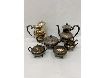 Silverplate Tea Set And Water Pitcher