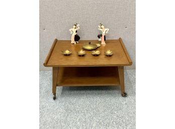 Vintage  Low Table On Wheels Together With Mid Century Decorative Items