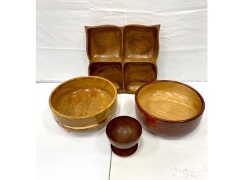 Vintage Mid Century Wood Bowls One With Copper Banding