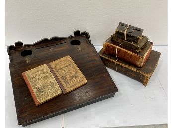Antique Writing Desk With 19th Century Bibles 1ncluding 1861 Polyglott  Bible And Swedish Dictionary
