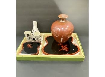 Asian Lot Including Saki Set And Chinese Glazed Vase