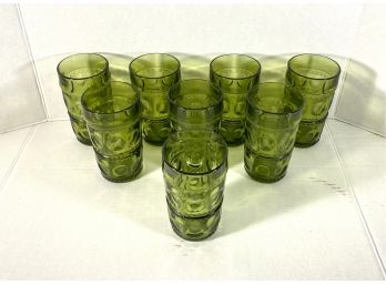 Set Eight Vintage Green Glasses