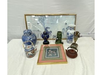 Decorative Asian Lot Including Silk And Cloisonne