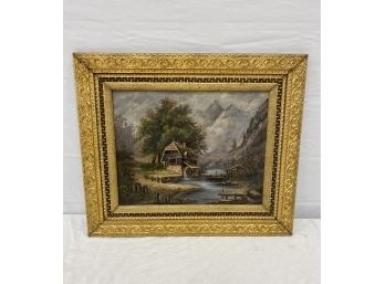 Antique Framed Oil Painting With Writing On Back