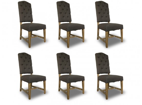 A Set Of 6 Oak Framed Upholstered Dining Chairs By Restoration Hardware In Slate Linen
