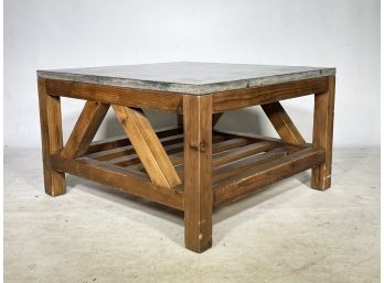 A Modern Marble Top Coffee Table With Wood Base (3 Of 4)