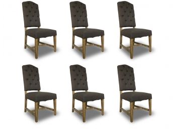 A Set Of 6 Oak Framed Upholstered Dining Chairs By Restoration Hardware In Slate Linen