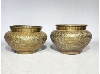 A Pair Of Large Antique Iranian Brass Cache Pots