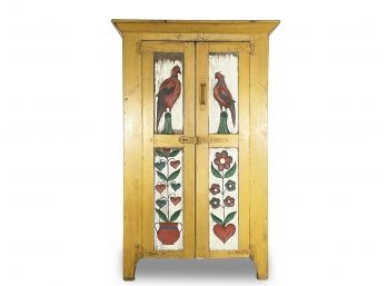 A Tole Painted Antique Paneled Oak Cabinet