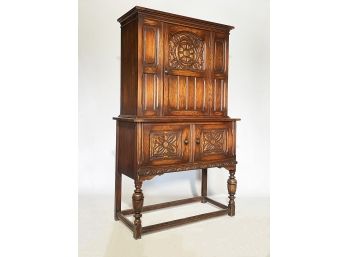 A Vintage Carved And Paneled Oak China Cabinet - Custom Made By James McCreery & Co.
