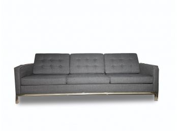 A Modern Chrome And Linen Sofa By Modway