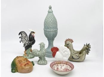 A Large Collection Of Vintage And Antique Rooster Themed Items